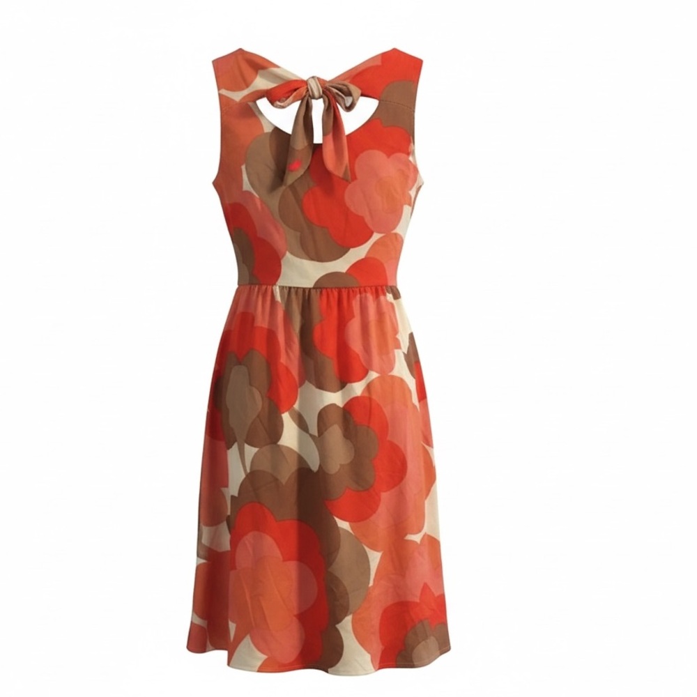 Judith March Floral Retro Mini Sundress Orange Pink Large EUC - Picture 7 of 13